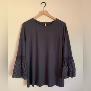 Blue Long Sleeve with Lacy Flare Sleeves